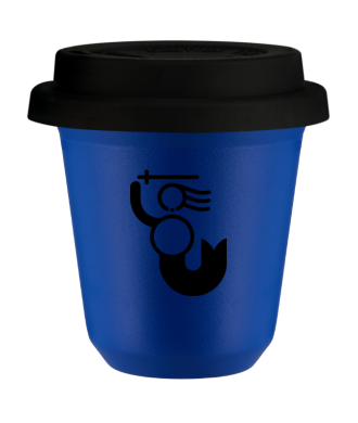 Kubek navy blue 150 ml, WARSZAWSKA SYRENKA (czarny) z pokrywka czarna