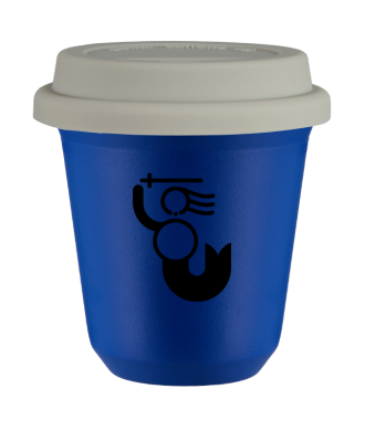 Kubek navy blue 150 ml, WARSZAWSKA SYRENKA (czarny) z pokrywka biala
