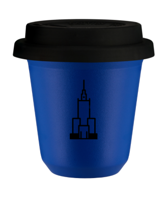 Kubek navy blue 150 ml, PALAC KULTURY I NAUKI z pokrywka czarna