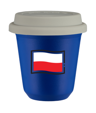 Kubek navy blue 150 ml, FLAGA POLSKI z pokrywka biala
