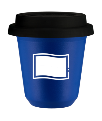 Kubek navy blue 150 ml, FLAGA POLSKI (bialy) z pokrywka czarna