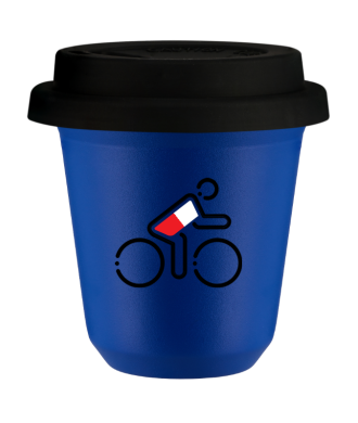 Kubek navy blue 150 ml, KOLARZ W POLSKICH BARWACH z pokrywka czarna
