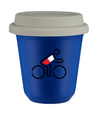 Kubek navy blue 150 ml, KOLARZ W POLSKICH BARWACH z pokrywka biala