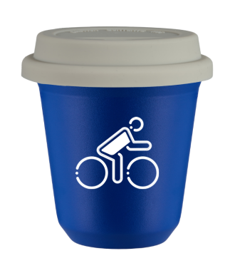 Kubek navy blue 150 ml, KOLARZ W POLSKICH BARWACH (bialy) z pokrywka biala