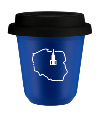 Kubek navy blue 150 ml, POLSKA (bialy) z pokrywka czarna