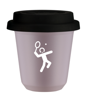 Kubek lawendowy 150 ml, TENIS 2 (bialy) z pokrywka czarna