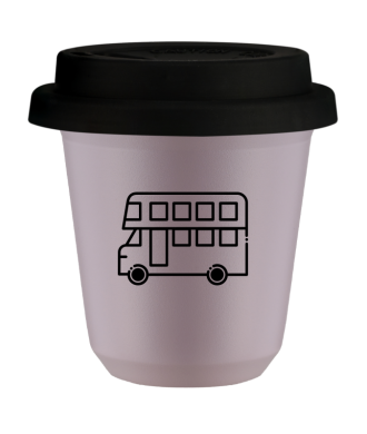 Kubek 150 ml LAWENDOWY "Autobus", z czarną pokrywką Kubek 150 ml LAWENDOWY "Autobus", z czarną pokrywką