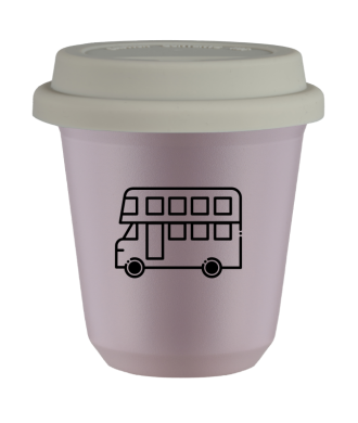 Kubek lawendowy 150 ml, AUTOBUS (czarny) z pokrywka biala