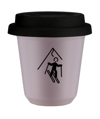 Kubek 150 ml LAWENDOWY "Narciarstwo", z czarną pokrywką Kubek 150 ml LAWENDOWY "Narciarstwo", z czarną pokrywką
