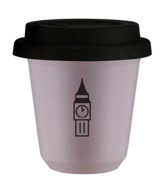 Kubek 150 ml LAWENDOWY "BIG BEN", z czarną pokrywką Kubek 150 ml LAWENDOWY "BIG BEN", z czarną pokrywką