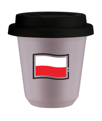 Kubek lawendowy 150 ml, FLAGA POLSKI z pokrywka czarna