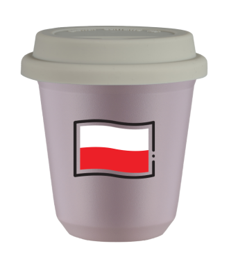 Kubek lawendowy 150 ml, FLAGA POLSKI z pokrywka biala