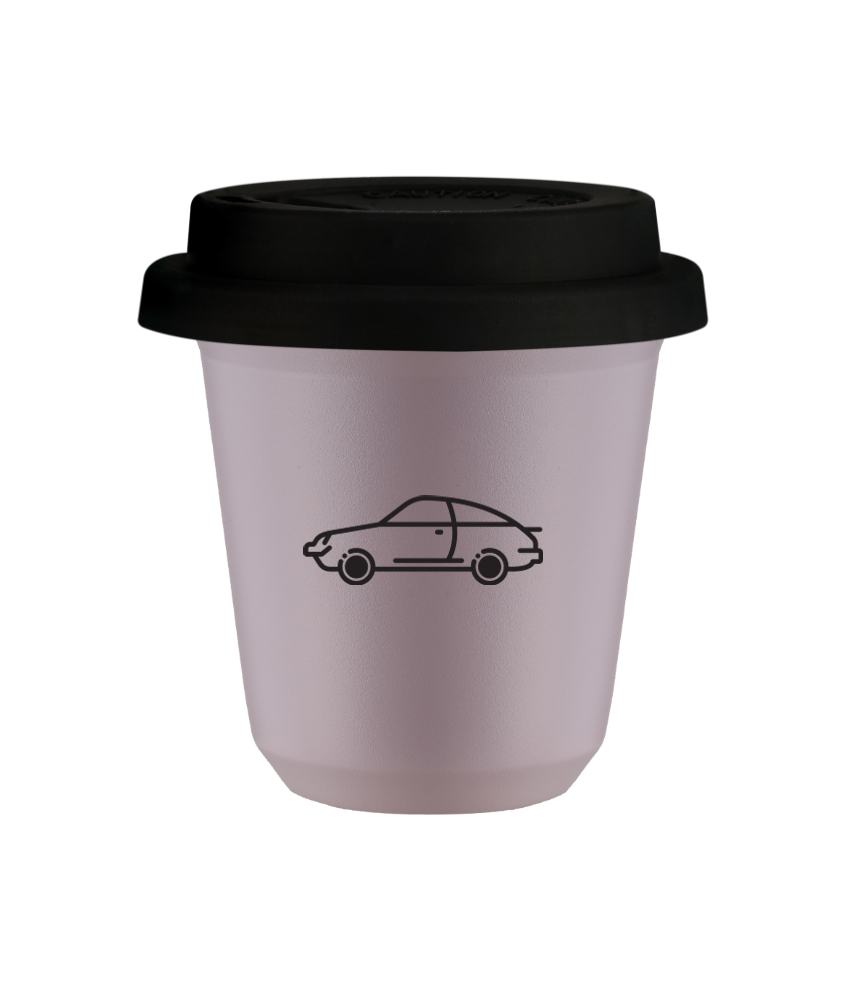 Kubek 150 ml LAWENDOWY "Samochód", z czarną pokrywką