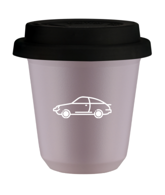 Kubek 150 ml LAWENDOWY "Samochód (biały)", z czarną pokrywką Kubek 150 ml LAWENDOWY "Samochód (biały)", z czarną pokrywką