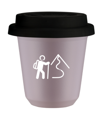 Kubek 150 ml LAWENDOWY "Wspinaczka 2 (biały)", z czarną pokrywką Kubek 150 ml LAWENDOWY "Wspinaczka 2 (biały)", z czarną pokrywką
