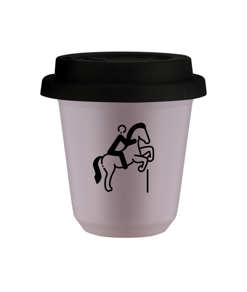 Kubek 150 ml LAWENDOWY "Jeździectwo 1", z czarną pokrywką