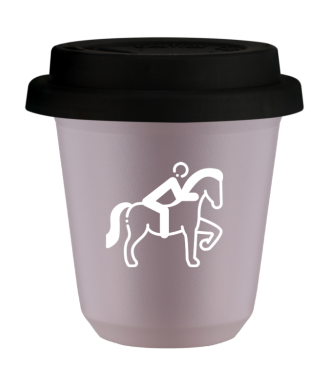 Kubek 150 ml LAWENDOWY "Jeździectwo 2 (biały)", z czarną pokrywką Kubek 150 ml LAWENDOWY "Jeździectwo 2 (biały)", z czarną pokrywką