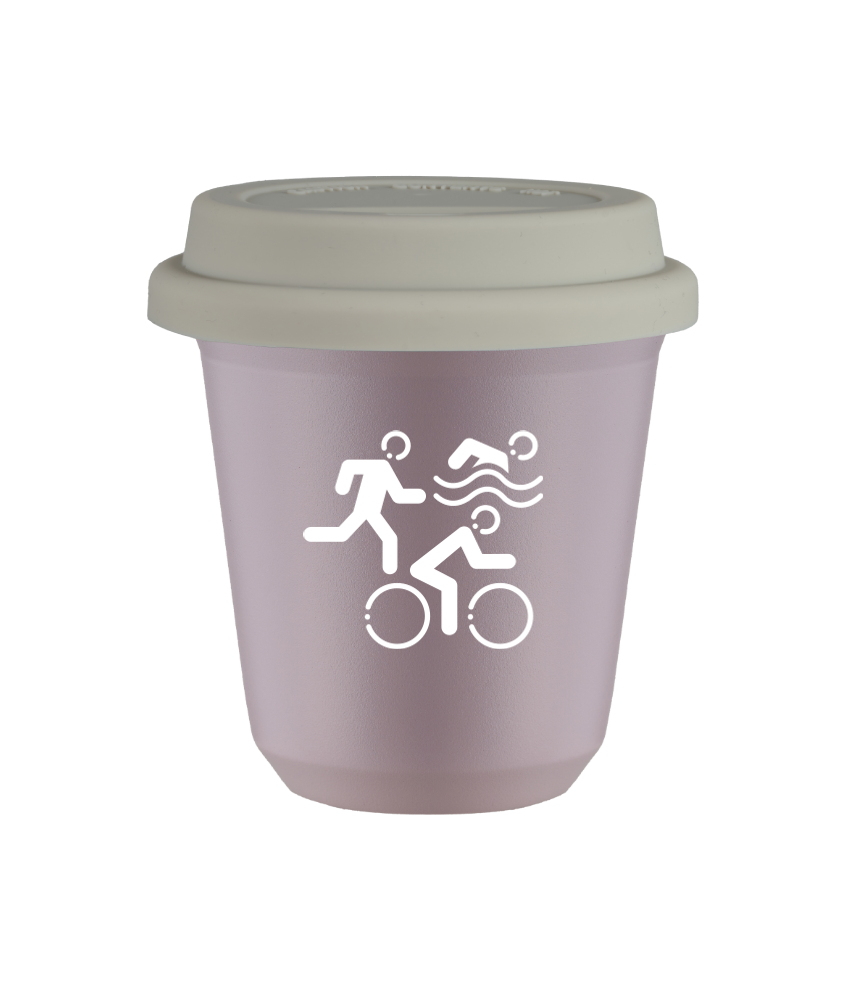 Kubek 150 ml LAWENDOWY "Sporty (biały)", z białą pokrywką