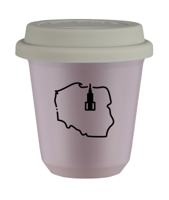 Kubek lawendowy 150 ml, POLSKA (czarny) z pokrywka biala