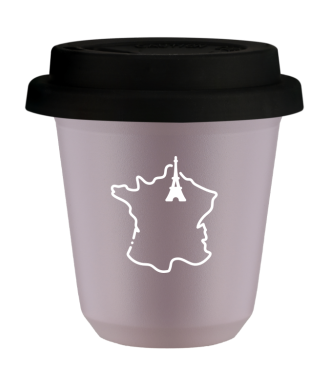 Kubek 150 ml LAWENDOWY "Francja (biały)", z czarną pokrywką Kubek 150 ml LAWENDOWY "Francja (biały)", z czarną pokrywką