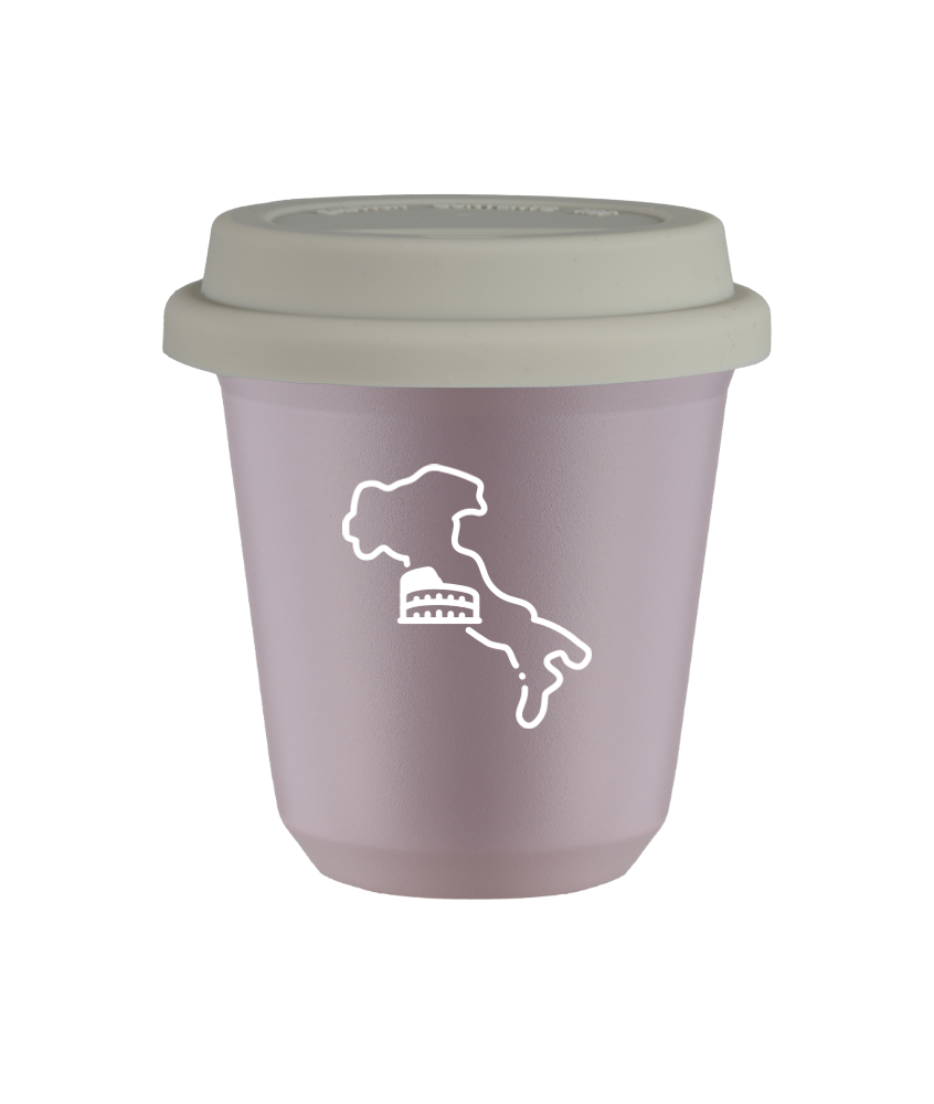 Kubek 150 ml LAWENDOWY "Włochy (biały)", z białą pokrywką