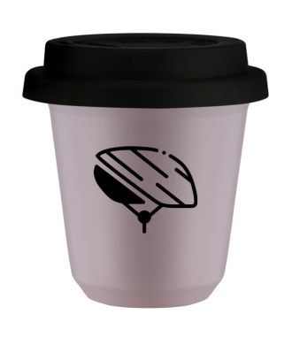 Kubek 150 ml LAWENDOWY "Kask", z czarną pokrywką Kubek 150 ml LAWENDOWY "Kask", z czarną pokrywką