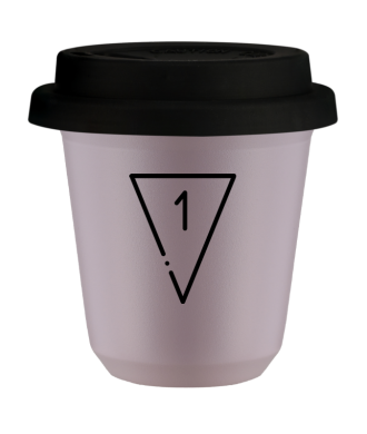 Kubek 150 ml LAWENDOWY "1", z czarną pokrywką Kubek 150 ml LAWENDOWY "1", z czarną pokrywką