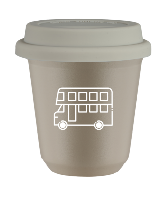 Kubek 150 ml BEŻOWY "Autobus (biały)", z białą pokrywką Kubek 150 ml BEŻOWY "Autobus (biały)", z białą pokrywką