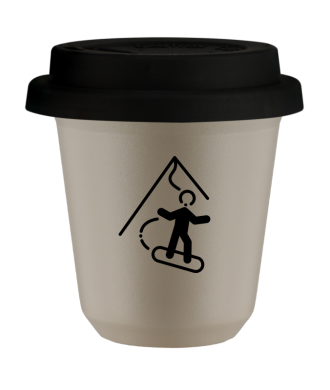 Kubek 150 ml BEŻOWY "Snowboard", z czarną pokrywką Kubek 150 ml BEŻOWY "Snowboard", z czarną pokrywką