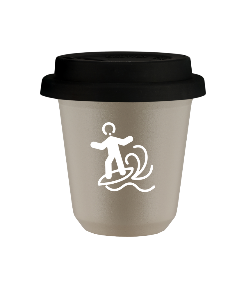 Kubek 150 ml BEŻOWY "Windsurfing (biały)", z czarną pokrywką