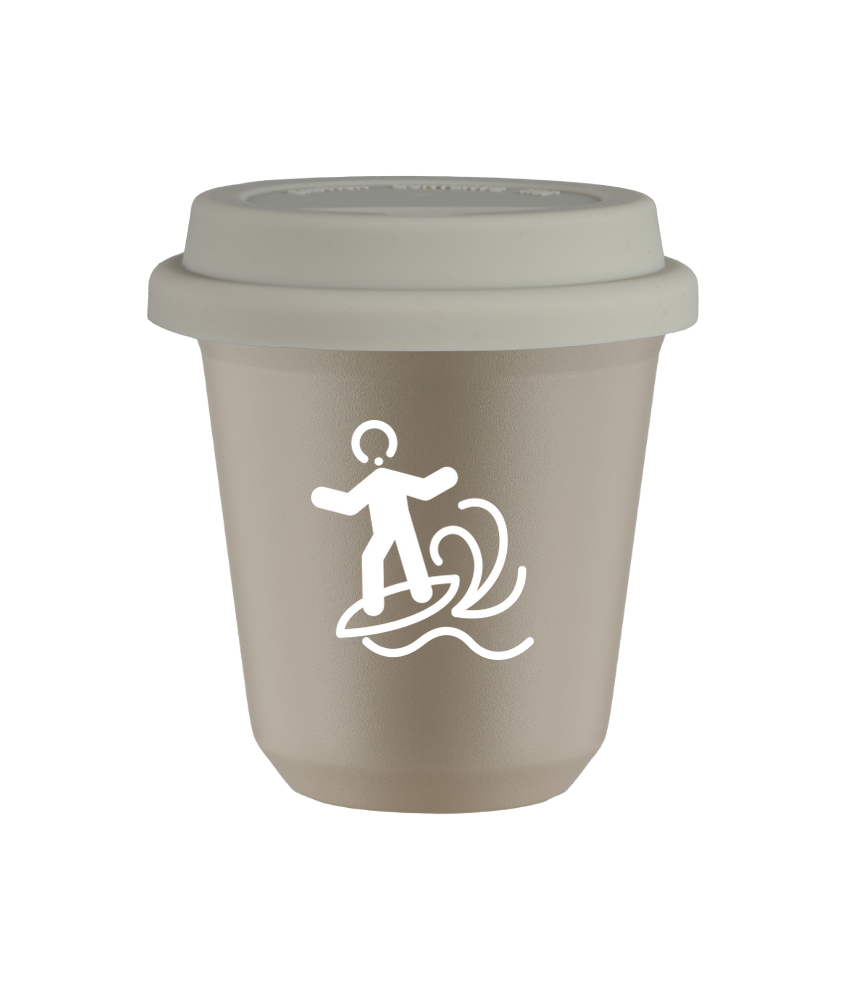 Kubek 150 ml BEŻOWY "Windsurfing (biały)", z białą pokrywką