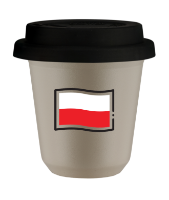 Kubek natural beige 150 ml, FLAGA POLSKI (czarny) z pokrywka czarna
