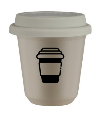 Kubek 150 ml BEŻOWY, z białą pokrywką Kubek 150 ml BEŻOWY, z białą pokrywką