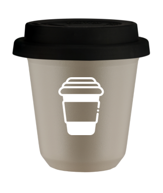 Kubek 150 ml BEŻOWY, z czarną pokrywką Kubek 150 ml BEŻOWY, z czarną pokrywką