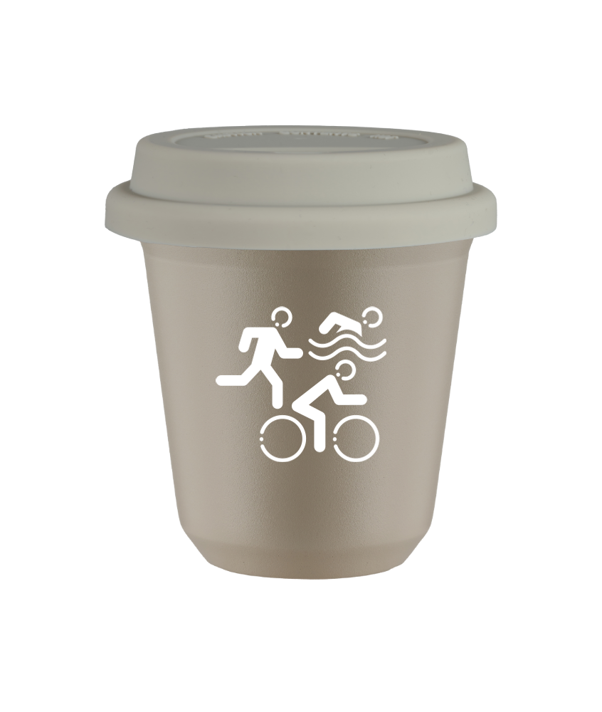 Kubek 150 ml BEŻOWY "Sporty (biały)", z białą pokrywką