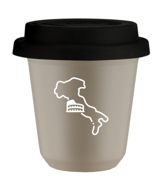 Kubek 150 ml BEŻOWY "Włochy (biały)", z czarną pokrywką Kubek 150 ml BEŻOWY "Włochy (biały)", z czarną pokrywką
