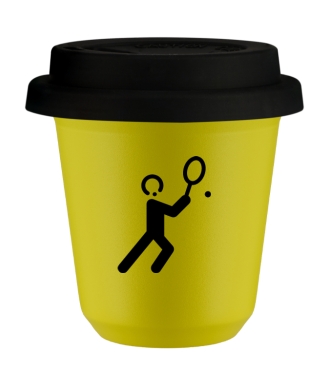 Kubek 150 ml ŻÓŁTY "Tenis 1", z czarną pokrywką Kubek 150 ml ŻÓŁTY "Tenis 1", z czarną pokrywką