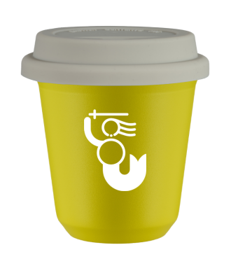 Kubek canary yellow 150 ml, WARSZAWSKA SYRENKA (bialy) z pokrywka biala