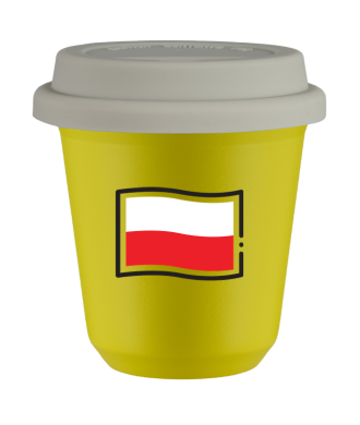 Kubek canary yellow 150 ml, FLAGA POLSKI z pokrywka biala