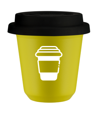 Kubek canary yellow 150 ml, KUBEK (bialy) z pokrywka czarna