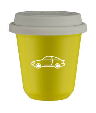 Kubek canary yellow 150 ml, SAMOCH (bialy) z pokrywka biala