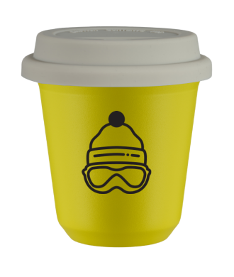 Kubek canary yellow 150 ml, CZAPKA (czarny) z pokrywka biala