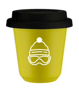 Kubek canary yellow 150 ml, CZAPKA (bialy) z pokrywka czarna