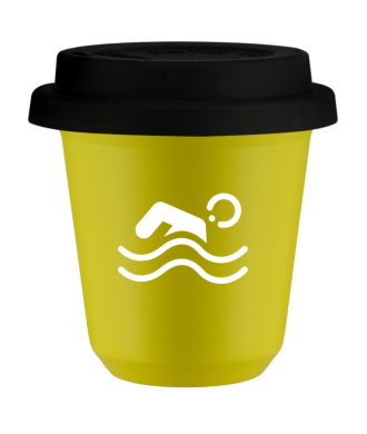 Kubek canary yellow 150 ml, PLYWANIE (bialy) z pokrywka czarna
