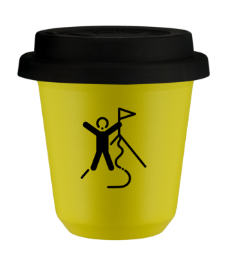 Kubek canary yellow 150 ml, WSPINACZKA 1 (czarny) z pokrywka czarna