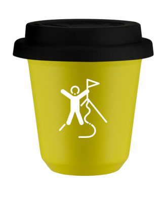 Kubek canary yellow 150 ml, WSPINACZKA 1 (bialy) z pokrywka czarna