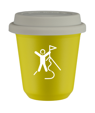 Kubek canary yellow 150 ml, WSPINACZKA 1 (bialy) z pokrywka biala