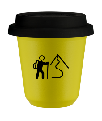 Kubek canary yellow 150 ml, WSPINACZKA 2 (czarny) z pokrywka czarna
