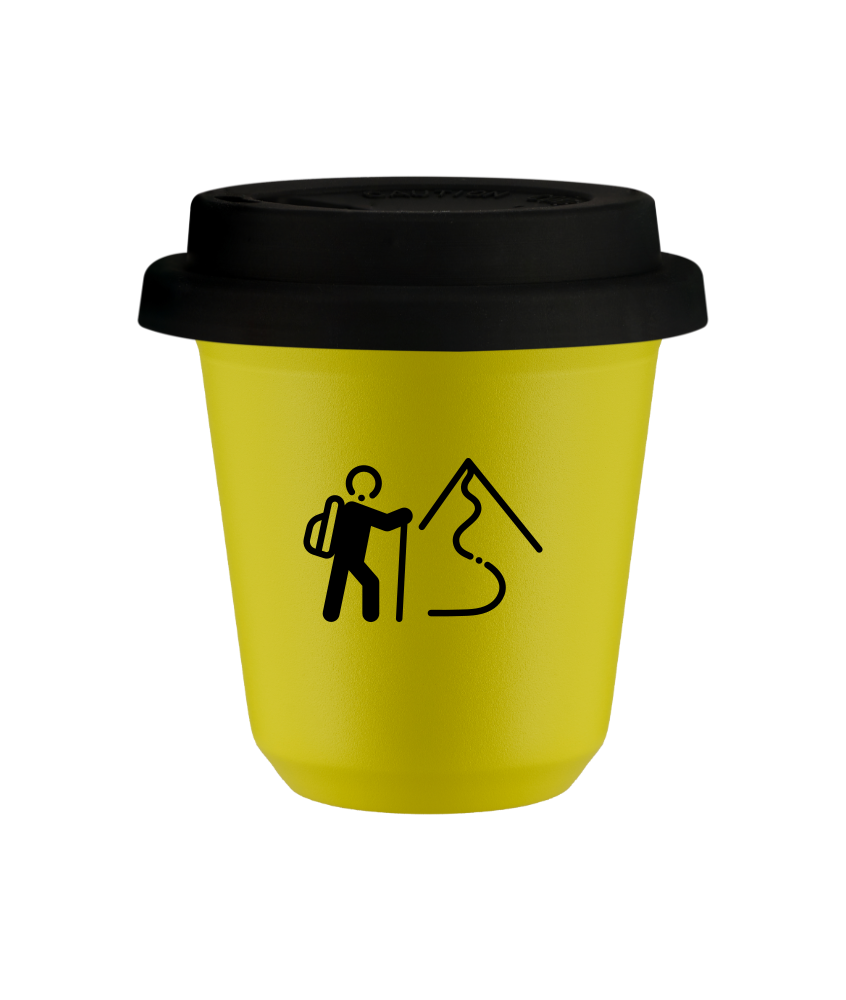 Kubek canary yellow 150 ml, WSPINACZKA 2 (czarny) z pokrywka czarna kubek termiczny na kawe | 75,00 zł Kubek canary yellow 150 ml, WSPINACZKA 2 (czarny) z pokrywka czarna kubek termiczny na kawe | 75,00 zł