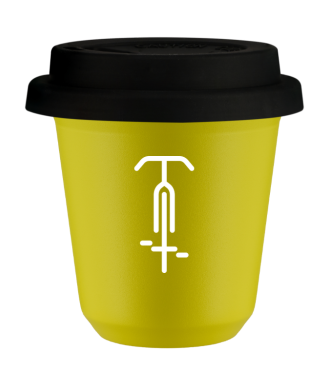 Kubek canary yellow 150 ml, KOLARSTWO 1 (bialy) z pokrywka czarna